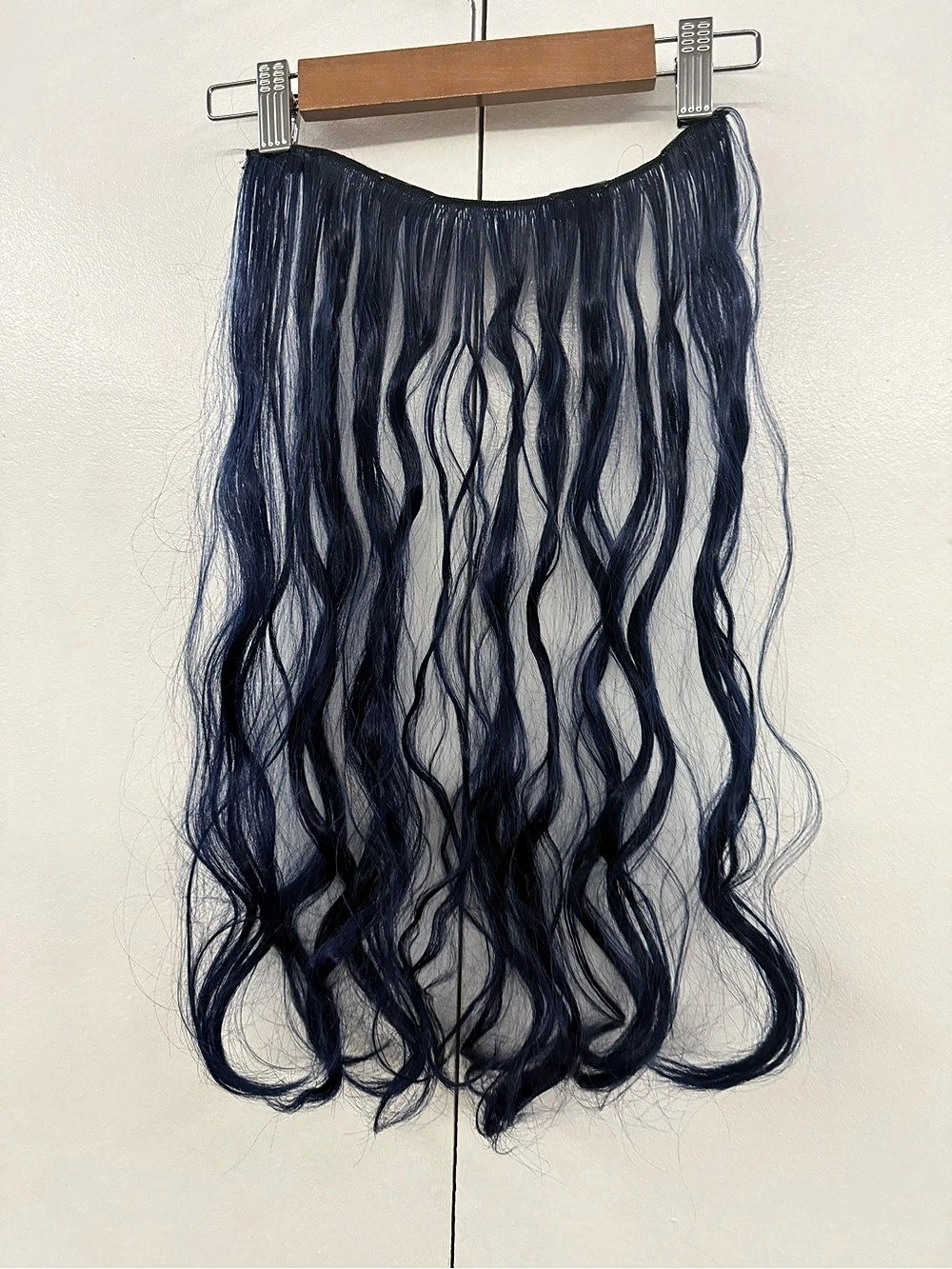22" Midnight Navy Blue Wavy Synthetic Clip-In Hair Extension
